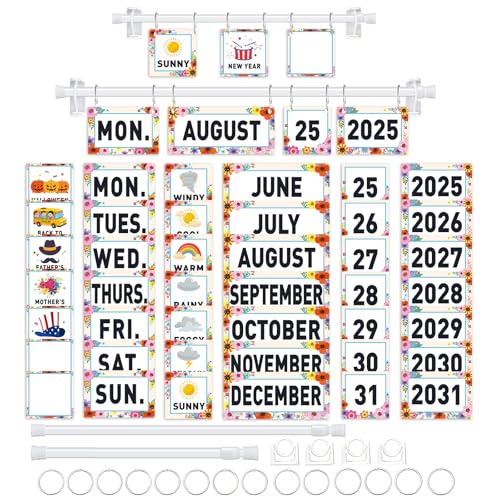 96 Cards Classroom Bulletin Board Decorations Set for Teachers,Flip Calendar with Holder for Classroom,Adjustable Calendar,Preschool Elementary Home Decor Supplies（Wildflowerst） - style: Wildflowers