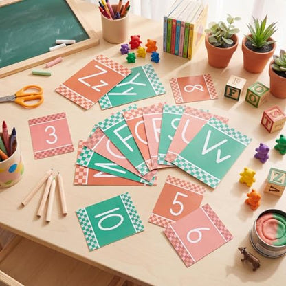 Gilprop 37 Pcs Bulletin Board Letters Educational Posters Alphabet Posters and 0-10 Number Classroom ABC Wall Decor for Kindergarten Toddler Teacher(Checkered) - style: Checkered
