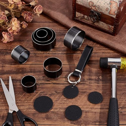 PH Padahall Leather Hole Punch Die Round, 8pcs Hole Hollow Punch 20 25 30 35 40 45 50 55mm High Carbon Steel Circle Cutter Tool Cutting Leather Hole Punch Set for Belts EVA Foam Fiber Board Clay Craft - color: Round, size: 8 Sizes (20-55mm)