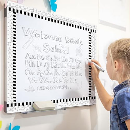 Kolldenn 68.9ft Black and White Bulletin Board Border Black White Squiggles and Stripes Classroom Borders Trim Rolled Die Cut for Bulletin Board Chalkboard School Teachers Wall Decor(Straight) - style: Straight