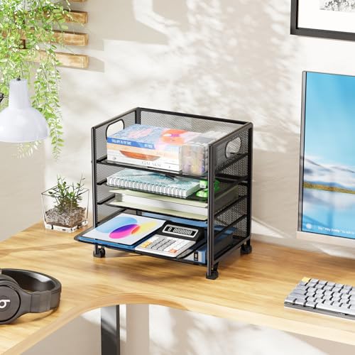 Simple Trending 5-Tier Letter Tray Organizer, Metal Mesh File Holder, Black | 5-Tier Large Capacity Paper Organizer | Metal Mesh | Non-Slip Feet | Tool-Free Assembly | 24H Support | Black for Office - size: 13.3" x 9.3" x 13"