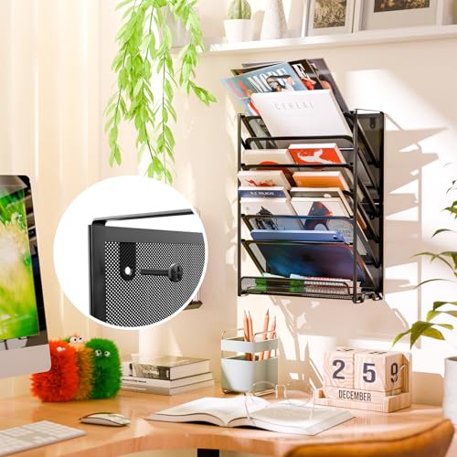Simple Trending Wall File Organizer, Mesh 7-Tier Vertical Hanging File Holder, Desktop Metal Files Rack for Office and Home, Black