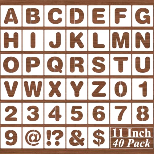 11 Inch Alphabet Letter Stencils - 40 Pack Letter Number Stencil Templates with Signs for Painting on Wood, Reusable Calligraphy Alphabet Stencils for Chalkboard Fabric Wood Signs - size: 11 Inch