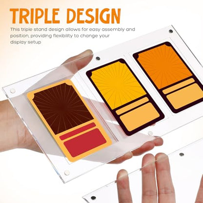 COLLBATH Triple Stand Acrylic Easel Display Stand for Sports Cards and Pictures, Sturdy and Multifunctional Tabletop Holder with Sleek Modern Design for Office Desktop and Home Use