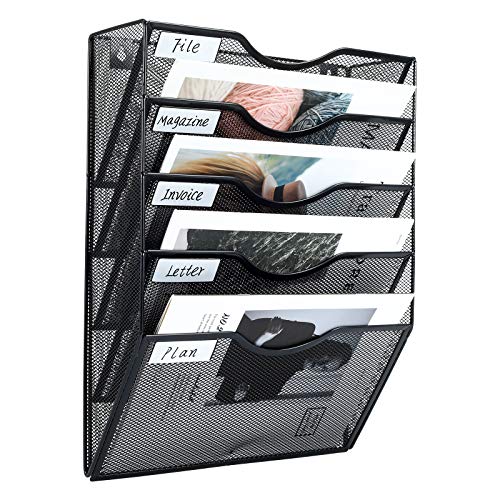 PAG Hanging Wall File Holder Mail Organizer Wall Mount Document Letter Rack, 5-Tier, Black - color: Black, size: 5 Tier