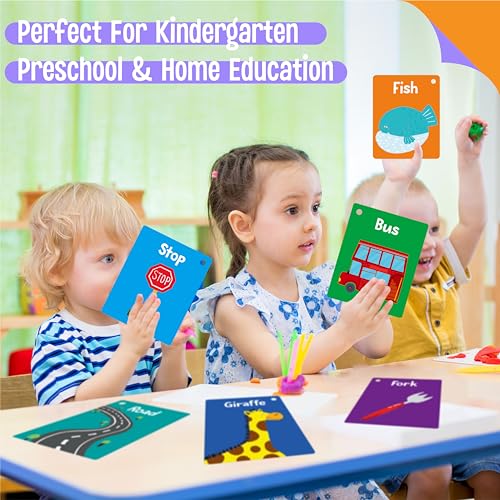50 PCS First Word Flashcards, Double Sided Learning Cards Alphabet, Foods, Animals, Shapes, Colors, Vehicle, Body Parts with 2 Reclosable Rings, Learning Tool for Pre-K Kindergarten Toddlers - style: First Word