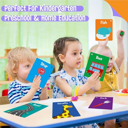 50 PCS First Word Flashcards, Double Sided Learning Cards Alphabet, Foods, Animals, Shapes, Colors, Vehicle, Body Parts with 2 Reclosable Rings, Learning Tool for Pre-K Kindergarten Toddlers - style: First Word