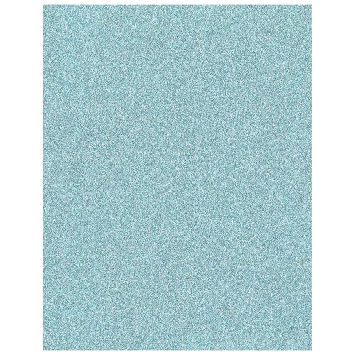 PA Paper Accents Glitter Cardstock 8.5" x 11" Sky Blue, 85lb colored cardstock paper for card making, scrapbooking, printing, quilling and crafts, 15 piece pack