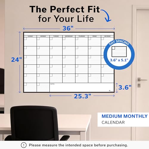 Large Dry Erase Calendar for Wall 24x36, Giant Family Office Big Reusable, Monthly Planner Erasable Month, Rolled Whiteboard White Board, 36x24 Calendar Dry Erase for Undated Wall Large Classroom - size: Medium (24 x 36 inch)