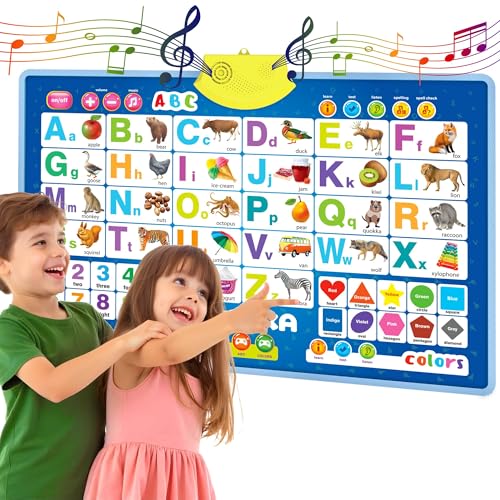 QUOKKA Educational Toys for Kids 5-7 Year Old - Blue ABC Chart Learning Wall Chart for Toddlers Age 3 4 6+ - Interactive Speech Therapy Poster Boy Girl - Autism Puzzle Game 8-10-12 - style: ABC Blue