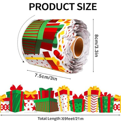 69 Feet Christmas Gift Box Border Red Green Bulletin Board Border Trim for Christmas Holiday Party School Classroom Office DIY Home Wall Decor - style: Gift box