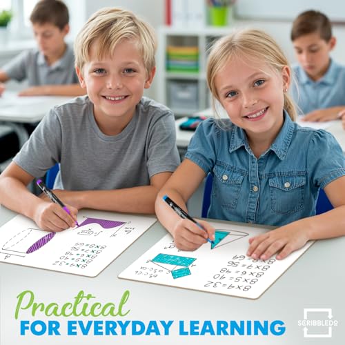 Scribbledo Small Dry Erase Boards for Students, 6 Pack 9 x 12 Double Sided White Boards with 6 Erasers, Student White Boards for Classroom, Personal Whiteboards for Kids, Mini Lap Boards - style: Set of 6 Boards & 6 Erasers