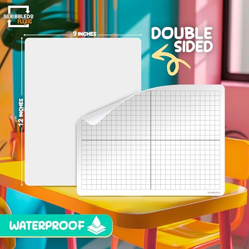 SCRIBBLEDO XY Graph Dry Erase Sheets 9”x12” Math Practice Small White Board Dry Erase Sheets Math Manipulatives Grid Whiteboard Sheets Math Supplies Homeschool Teacher Students Classroom Pack of 10