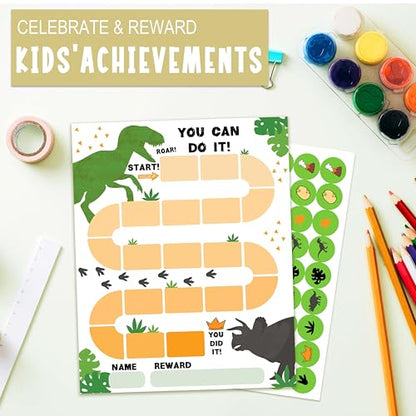10 Dinosaur Reward Chart with 216 Round Stickers, Incentive Behavior Chart for Kids at Home Classroom, Kids Routine Daily Chore Sticker Chart-A09 - style: Dinosaur Reward Chart with