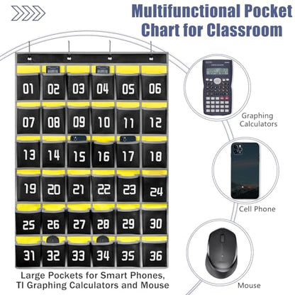 Loghot 36 Numbered Pockets Classroom Pocket Chart for Cell Phone Holder | Wall Door Hanging Pocket Organizer for Phone Calculator Holder, Phone Pouch for School Classroom & Office Phone Management - size: 36 Pockets Black