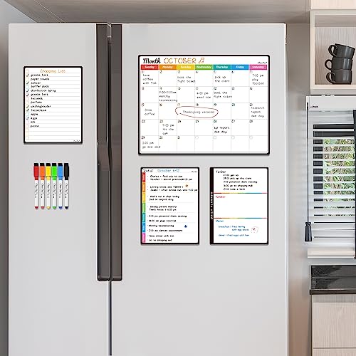 Magnetic Dry Erase Monthly Calendar Set - 14.5"x11" Monthly Calendar, 6.5"x8.5" Weekly, Daily, List Boards for Fridge - 6 Extra Fine Point Markers Included - Shipped Flat - style: Month+Week+Daily+List