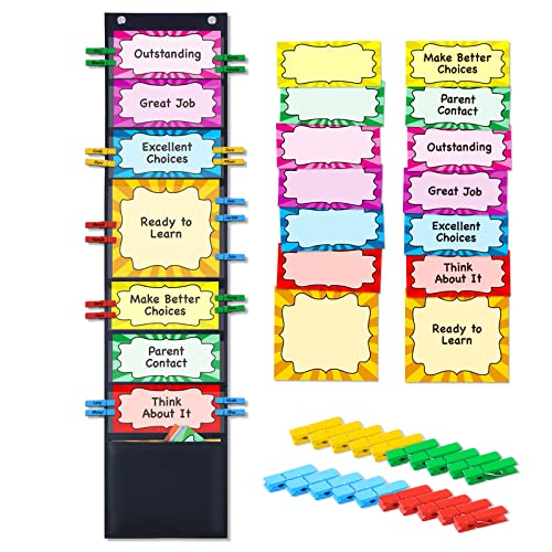 Student Behavior Clip Chart for Classroom Management Kids Reward Pocket Chart Behavior Bulletin Board Teacher Supplies for Preschool Kindergarten Daycare Homeschool - color: Sunshine