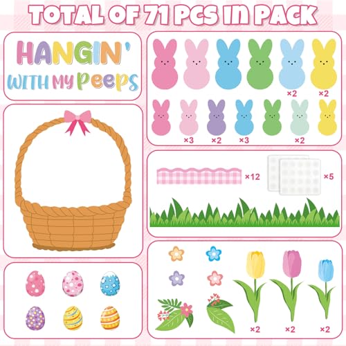 Spring Easter Bunny Bulletin Board Decorations Set Hangin with My Bunny Bulletin Board Classroom Decorations Easter Bunnies Egg Basket Paper Cutouts for Church Sunday School Chalkboard Wall Decor - style: Pink Easter