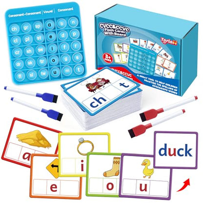 Torlam CVCC & CCVC Word Games, Sight Words Flash Cards Spelling Reading Learning Phonics Games for Kids, Speech Therapy Toy, Kindergarten Classroom Must Have Learning Activities Homeschool Supplies - style: CVCC&CCVC