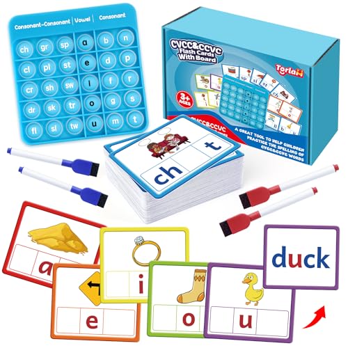 Torlam CVCC & CCVC Word Games, Sight Words Flash Cards Spelling Reading Learning Phonics Games for Kids, Speech Therapy Toy, Kindergarten Classroom Must Have Learning Activities Homeschool Supplies - style: CVCC&CCVC