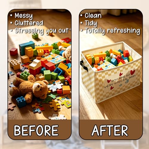 Inspirational Kids Foldable Storage Bins Box with Handles, You Are So Very Special Baby Checkered Collapsible Foldable Basket Organizer for Boys Girls Bedroom Bathroom Playroom Clothes Books - color: kid-16