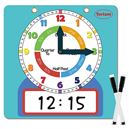 Large Magnetic Dry Erase Learning Clock for Kids Learn to Tell Time,12" Demonstration Teaching Time Practice Clock Analog Clocks with Pen, Classroom Supplies Homeschool Essentials Learning Resources - color: Light Blue
