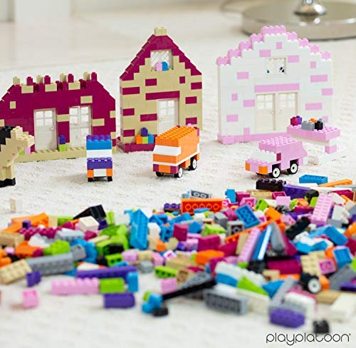 Play Platoon 1100 Piece Building Bricks Play Set, 10 Pastel Colors Bricks, Includes Wheels, Tires, Axles, Windows & Door Pieces - color: 1,100 Pieces - Pastel Colors