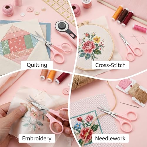 2 PCS Curved Scissors, 3/4" Applique Scissors Embroidery Small Curved Embroidery Scissor High Precision Needlepoint Scissor for Cutting Sewing Crochet Paper Fabric Yarn, Pink