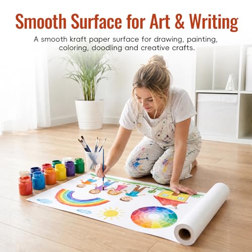 ReePlan 36" x 1200" (100') White Wrapping Paper, Kraft Craft Paper Roll, 80 GSM Bulletin Board Paper for Drawing, Painting, Gift Wrapping, Kids Art, Banner Paper, Packing Paper, and Table Covering - color: White, size: 36" x 100'