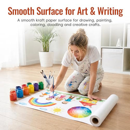 ReePlan 36" x 1200" (100') White Wrapping Paper, Kraft Craft Paper Roll, 80 GSM Bulletin Board Paper for Drawing, Painting, Gift Wrapping, Kids Art, Banner Paper, Packing Paper, and Table Covering - color: White, size: 36" x 100'