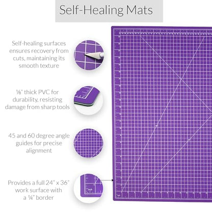 Breman Precision 24x36 Inch Self Healing Cutting Mat – 2-Sided 5-Ply PVC Purple/Gray Cutting Mats for Crafts, Sewing, Quilting & DIY Projects with Durable Non-Slip Surface and Precise Grid Lines - color: Purple/Gray, size: 24x36