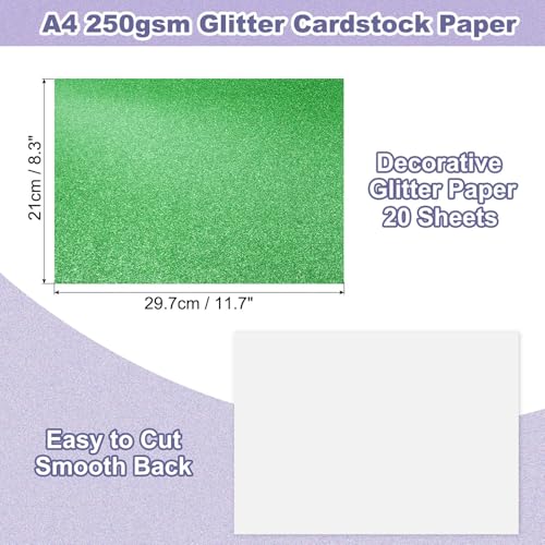 PATIKIL 20Sheets Grass Green Glitter Cardstock, 8.3x11.7 in A4 Glitter Paper Card Stock Shiny Scrapbook 250gsm Sparkly Paper Large Shimmer for Crafts Scrapbook DIY Art Wedding Party - color: Grass Green, size: 8.3x11.7 In