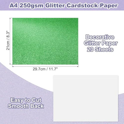 PATIKIL 20Sheets Grass Green Glitter Cardstock, 8.3x11.7 in A4 Glitter Paper Card Stock Shiny Scrapbook 250gsm Sparkly Paper Large Shimmer for Crafts Scrapbook DIY Art Wedding Party - color: Grass Green, size: 8.3x11.7 In