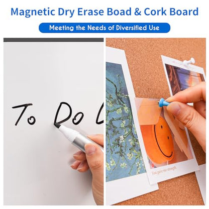 Magnetic White Board and Cork Board Combo, 24 X 18 inches Whiteboard Bulletin Combination Board, Wall Mounted Dry Erase Message Board for Home, School and Office, Black - size: 24 x 18 inch Black