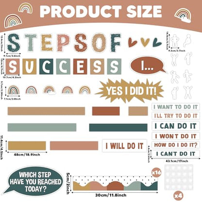 Motivational Bulletin Board Decorations Set Back to School Positive Classroom Decor Steps of Success Paper Cutouts Educational Sayings Accents for School Door Wall Chalkboard Decor Supplies (Boho) - style: Boho