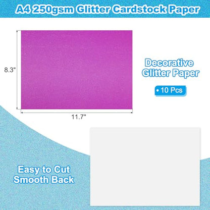 PATIKIL 10 Sheets Rose Red Glitter Cardstock Paper, A4 250gsm Rectangle Premium Sparkly Paper Craft Cardstock Paper for Scrapbook Card Making DIY Art Projects Wedding Party - color: Rose Red, size: A4