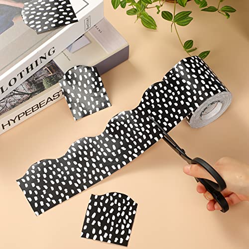 Zonon 65 Feet Bulletin Board Borders Black and White Polka Dots Striped Grid Borders Decorative Straight Scalloped Wavy Rolled Trim Classroom Back to School Decor(Wavy White Dot) - style: Wavy White Dot