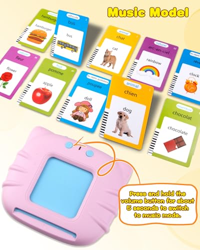 510 Words French Flash Cards for Kids, Toddler Learning Resources Toy, Autism Sensory Toys for Autistic Children Aged 2-4 Pink (French/English/Bilingual) - style: French 510 Words (Pink)
