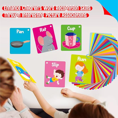 52 PCS Word Flashcards, 52 CVC Words & 52 CVCC, CCVC Words Double-Sided Cards with 2 Rings, Vocabulary Phonics Learning, Educational Tool for Preschool, Kindergarten, Toddlers - style: CVC,CVCC,CCVC Words