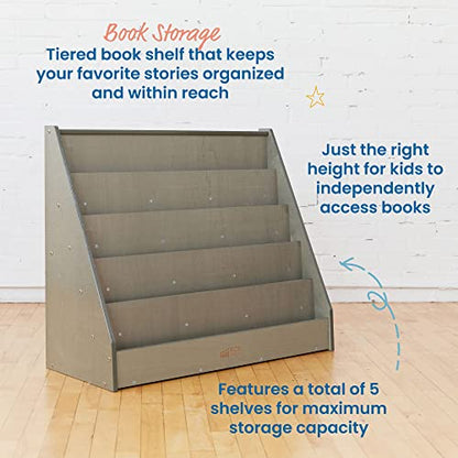 ECR4Kids Single-Sided Wooden Book Display, Montessori Furniture, Grey Wash - color: Grey Wash