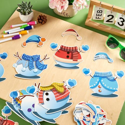 60pcs Winter Theme DIY Cutouts Snowman Bulletin Board Decoration Set Christmas Snowman with Hat Paper Cut-Outs Decor for Winter Holiday DIY Photo Craft Xmas Party School Classroom Wall Door Supplies - style: Winter Snowman