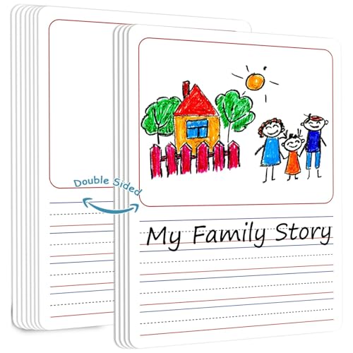 24Pcs Double Sided Cardboard Story Lined Dry Erase Whiteboard Drawing Writing Practice Cardboard for Teacher Portable Teaching Tool 12" x 9" - style: Story Lined & Drawing Writing