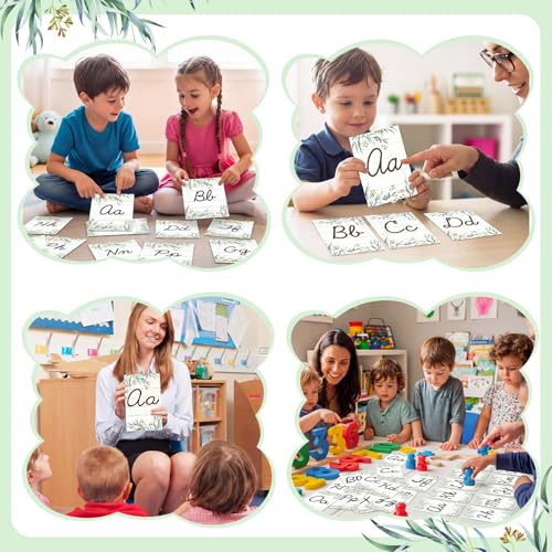 Gilprop Eucalyptus Bulletin Board Alphabet Letters, 37 Pcs Cursive Abc Alphabet Poster Classroom Decor Set Preschool Kindergarten Primary School Classroom Wall Decor Daycare Homeschool Supplies - style: Eucalyptus