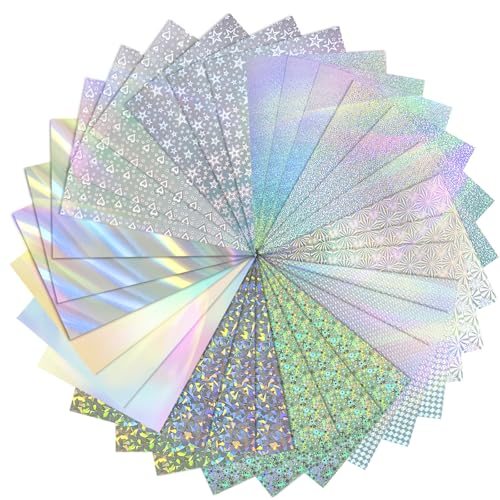 30 Sheets Holographic Cardstock Paper Sheets 250gsm/92lb 6×8inch | Shiny Iridescent Mirror Paper For Arts and Crafts, Decorative, Weddings & Birthdays Invitations, Scrapbook Supplies - style: Holographic