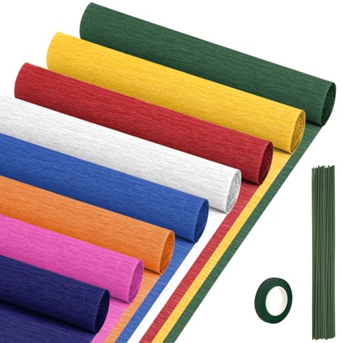 Crepe Paper Streamers 8 Rolls, 10 x 98Inch 8 Memphis Colors Crepe Paper Sheets for DIY Gift Colourful Paper Flower Wrapping Paper Crafts Birthday Wedding Holiday Party Decorations - color: Memphis