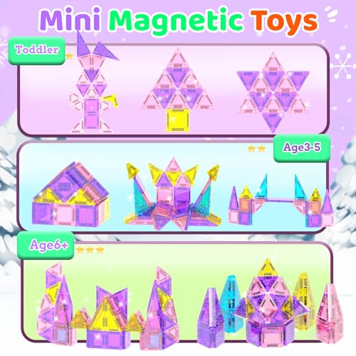 SKTMYY Travel Magnetic Tiles Set for Girls,Pink Mini Portable Magnet Toys with Iron Case,Travel Toys for Kids Ages 4-8,Ideal Toddler Birthday Valentines Day Gifts - style: Girls Magnetic Tiles
