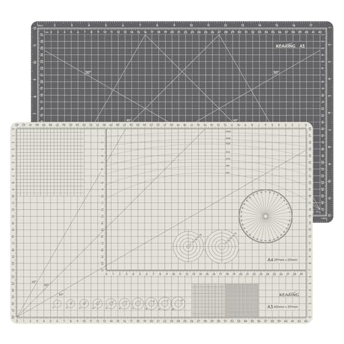 KEARING A3 Self Healing Cutting Mat 12x18 Inch, 3mm Thick Double-Sided High-Contrast Craft Mat with Grid, Premium 5-Ply PVC Construction, Beige and Charcoal Grey, for Sewing, Quilting, Crafts, 1 PCS - size: 18"L x 12"W