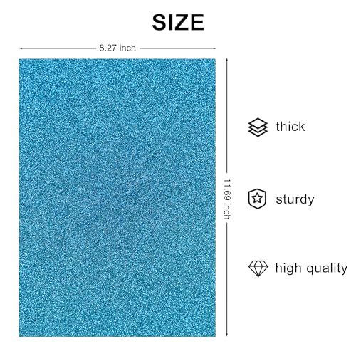 YZH Crafts Glitter Cardstock Paper, No-Shed Shimmer Glitter Papers, Cut Craft and DIY Projects Card stock, Sparkly Paper for Card Making, 8.27 x 11.69 Inch, A4 Size, 10 Sheets (Turquoies)
