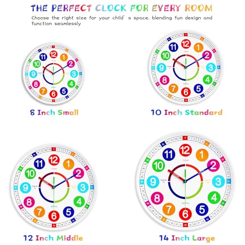 Kids Wall Clock - Non-Ticking, Battery-Operated Time Teaching Clock for Kids, Ideal for Children’s Bedrooms, Playrooms, and Stylish Home Décor – White, 12 Inch - size: 12 Inch