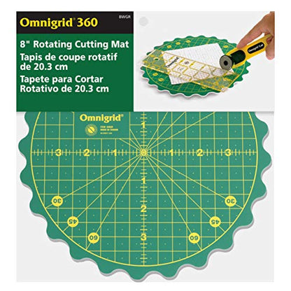 Omnigrid 360 Rotating Self-Healing Cutting Mat, 8 Inch Precision Fabric Cutting Mat with Durable Surface for Quilting, Sewing & Crafts - style: 8"